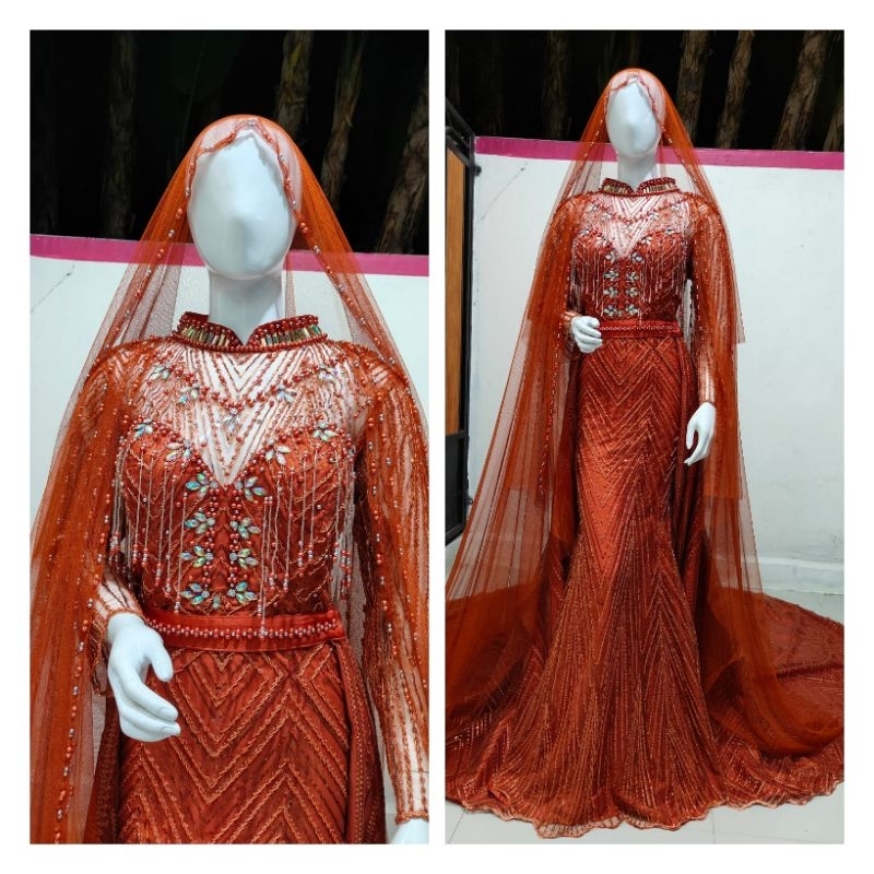 gaun pengantin slim mewah elegan+jas wool