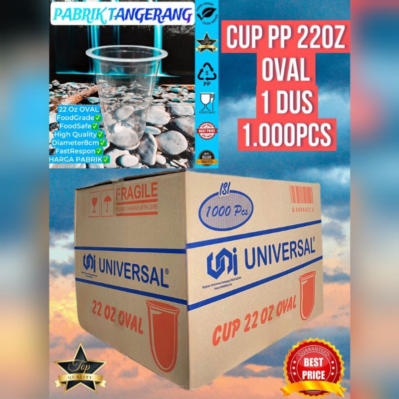 ISI 1000PCS CUP OVAL 22oz UNIVERSAL CUP GELAS PLASTIK 22oz GELAS PLASTIK MINUMAN / CUP OVAL 18OZ UNI