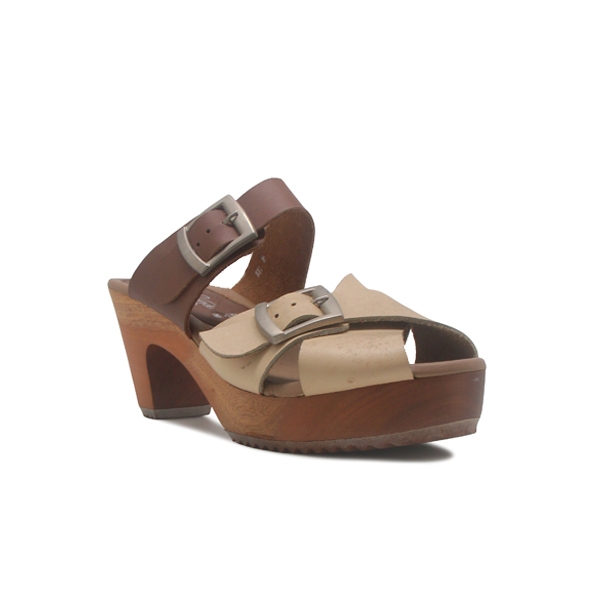 (CLOGS) *Akasia - Beige + Brown Np 7cm