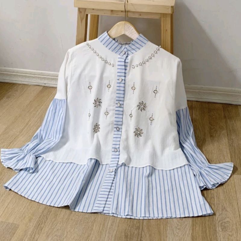 Alana Blouse - Atasan Salur x Crinkle x Payet