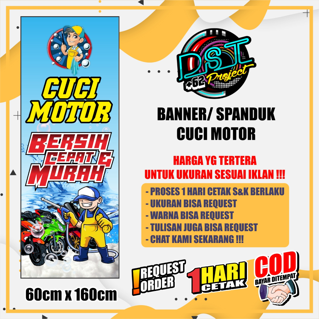 BANNER / SPANDUK STEAM MOTOR CUCI MOTOR 60 x 160