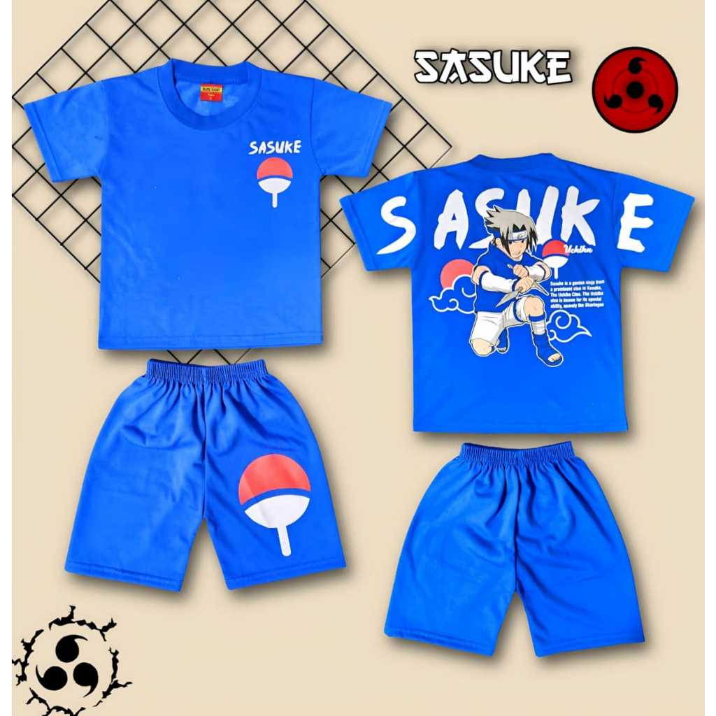 Setelan Baju Anak Karakter Sasuke Uchiha Pendek
