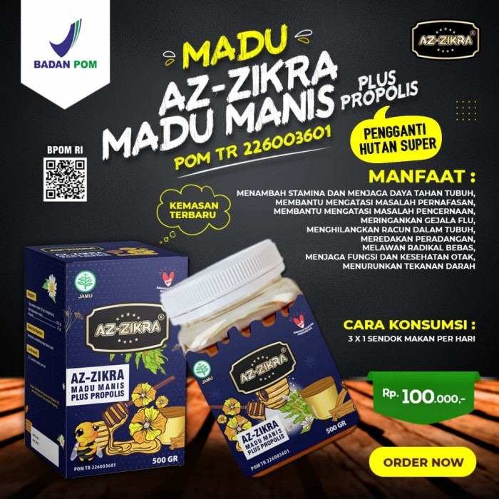 

Madu Azzikra Madu Manis Plus Propolis Pengganti Hutan Super BPOM 500gr Original
