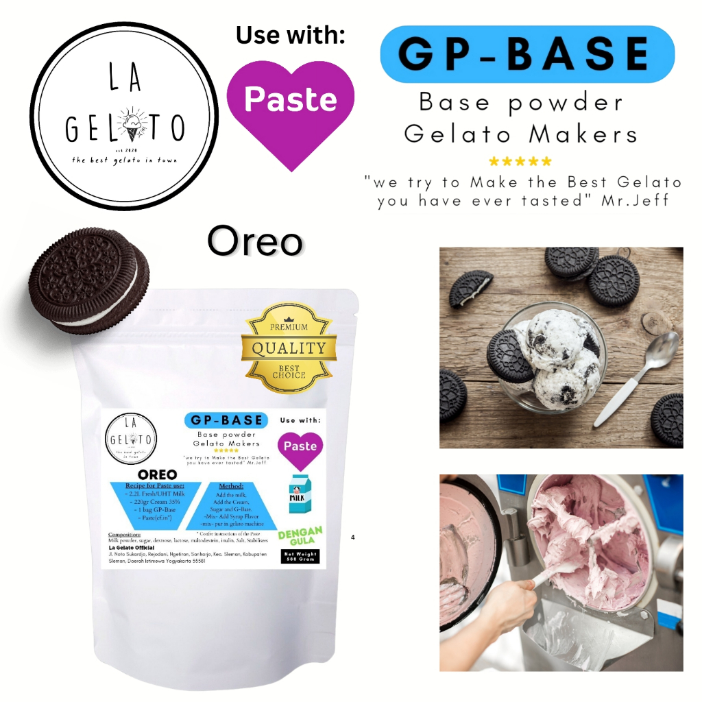 

Paket Bubuk Es krim gelato Pasta Oreo GP-BASE | Ice Cream Rasa Pasta Manis Soft Lembut Rasa Oreo Capuccino Caramel Choco Nuttela Bubblegum cookies coklat strawberry Murah Enak Tahan Lama Mudah Praktis Simpel