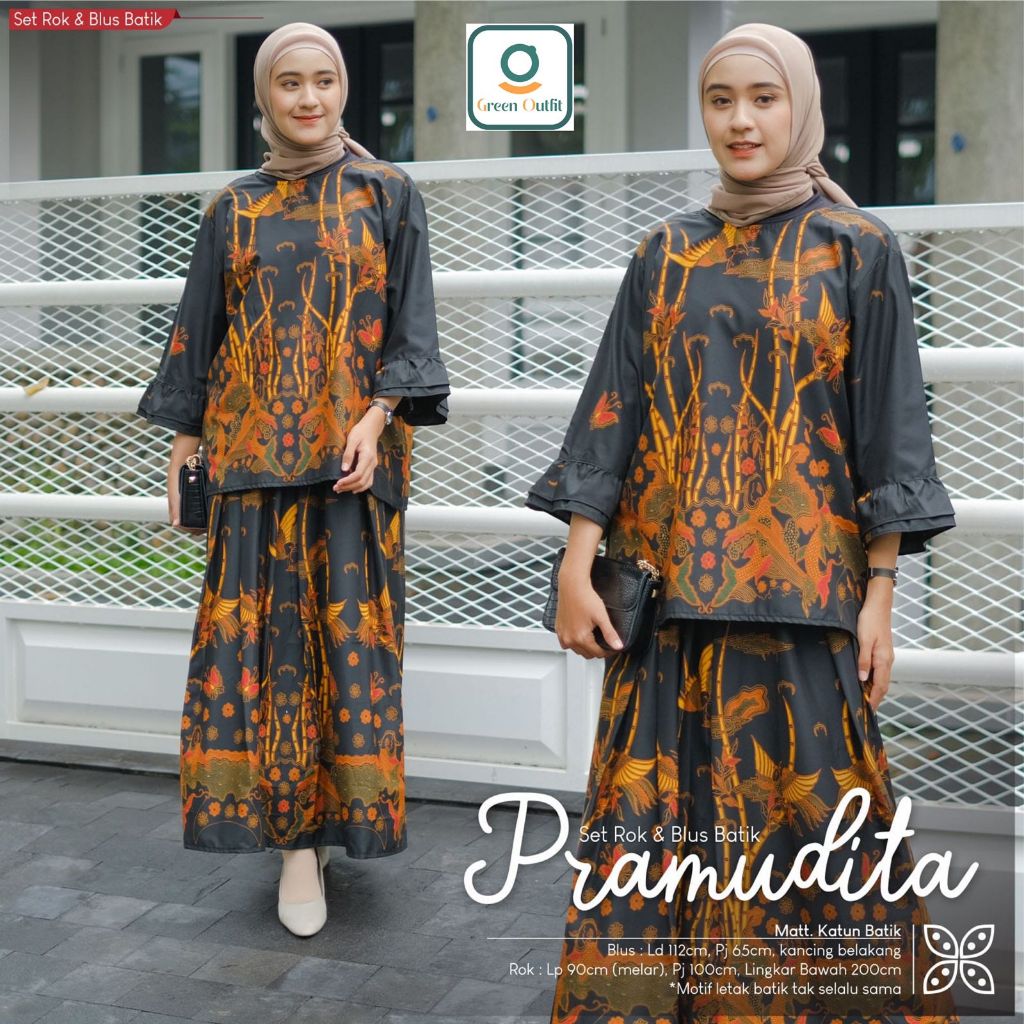 pramudita set rok blouse katun batik  ld 112 stelan setelan oneset pakaian baju bluss blus bluse jum