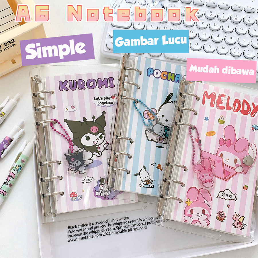 

Cute Sanrio Buku binder A6 100 Halaman Binder A6 ring Notebook buku catatan lucu journaling