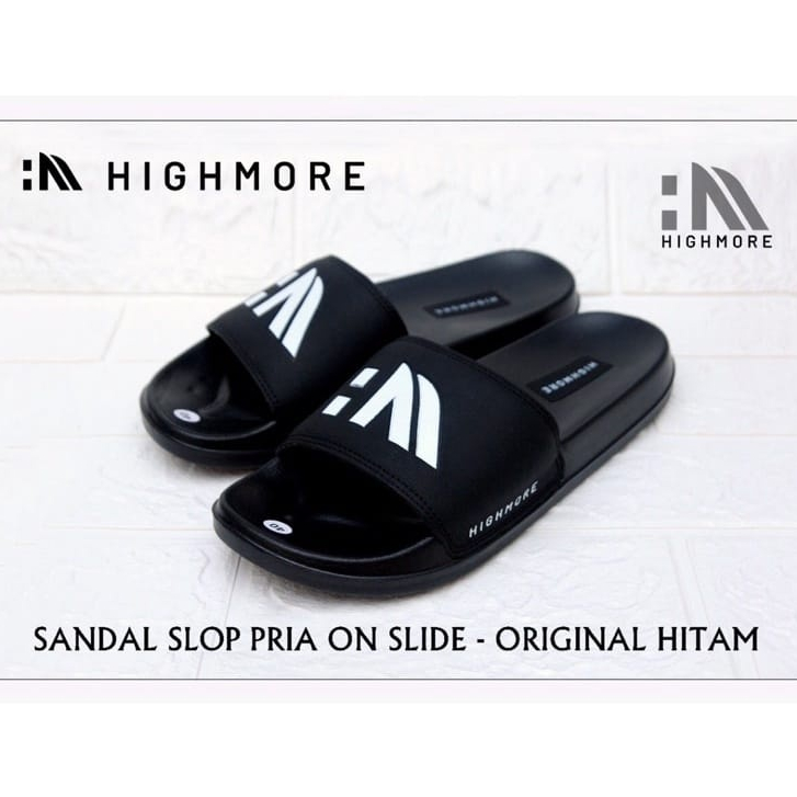 Highmore Sandal Slop Pria Slip On Hitam Sendal Selop Cowo Sandal Slide Cowok Keren