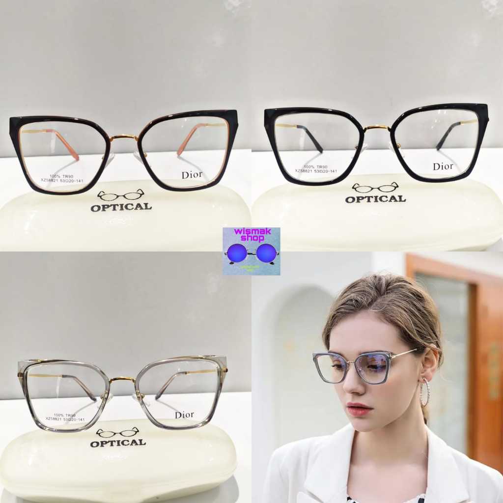 Frame kacamata wanita model cat eye kotak premium
