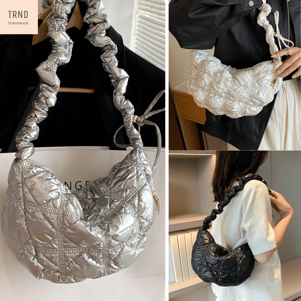 CRLYN Puffy Bag Warna Glossy Ukuran Sedang - Dumpling Bag Korea Tas Selempang Wanita Bangkok Thailan