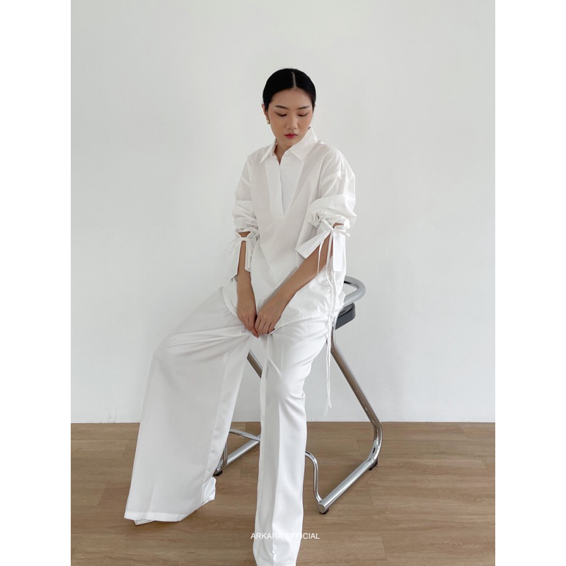 ARKARA - Matilda Shirt White - Open Back Shirt - Atasan Wanita - Cotton Blend Oversized