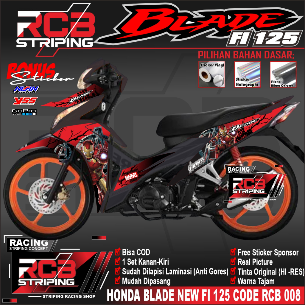 Stiker Striping BLADE 125 FI- Sticker Motor HONDA Blade New Stiker Variasi Evengers RCB 008