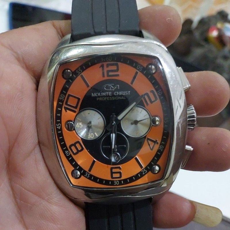 jam tangan kotak original chronograph Mounte Christ big size preloved second bekas