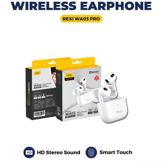 Headset Bluetooth WA03 PRO REXI TWS True Wireless Stereo Earphone Double Deep Bass, 3D Surround REXI