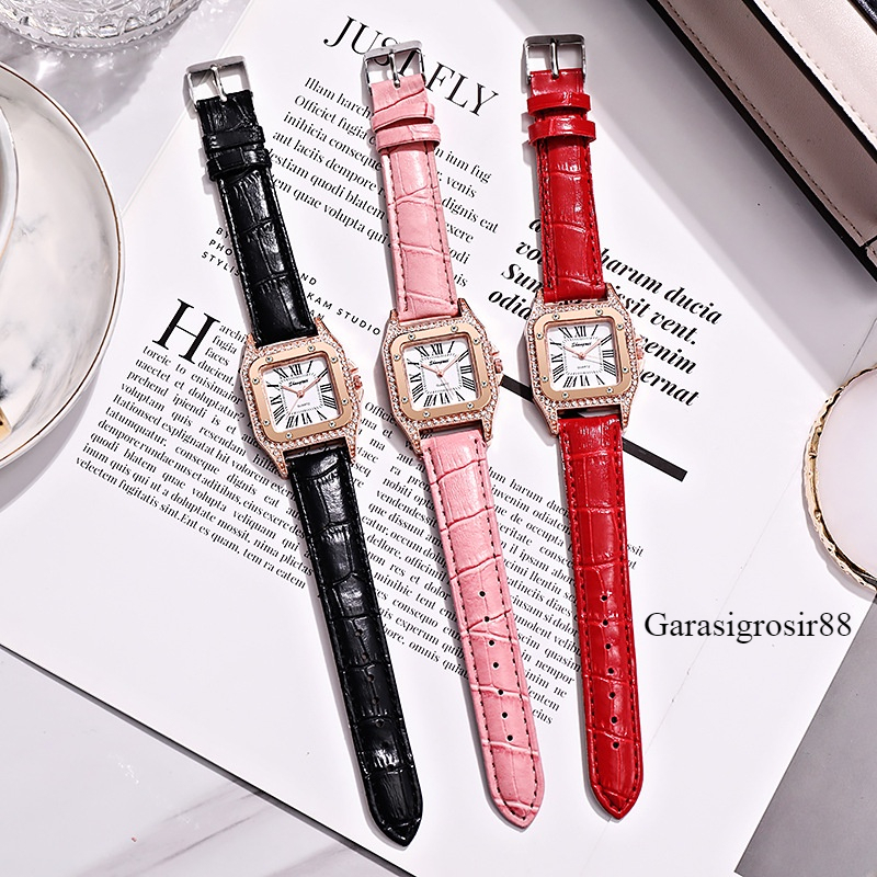 YNI - Jam Tangan Croco Kotak Jam Tangan Analog Wanita Tampilan RETRO BENTUK KOTAK -Tali Kulit PU-Jam