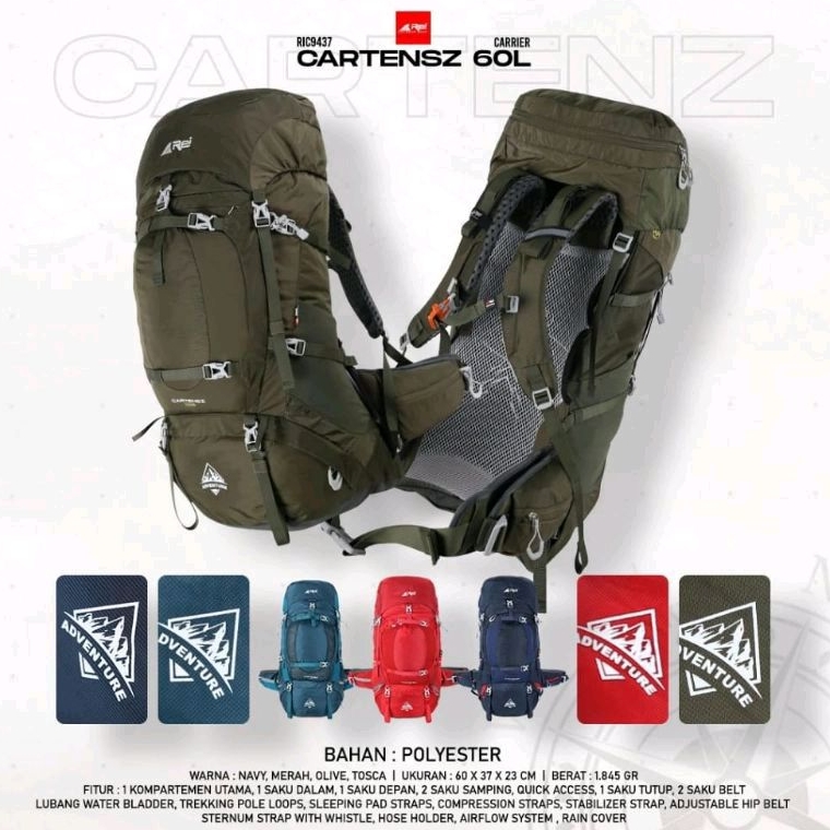 Tas Carrier Rei Cartensz 60L Original Tas Gunung Rei Cartensz