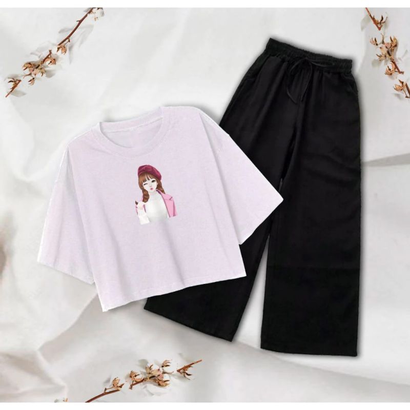 DW_ Setelan Crop Oversize Wanita remaja KOREAN GIRL /COD bayar ditempat