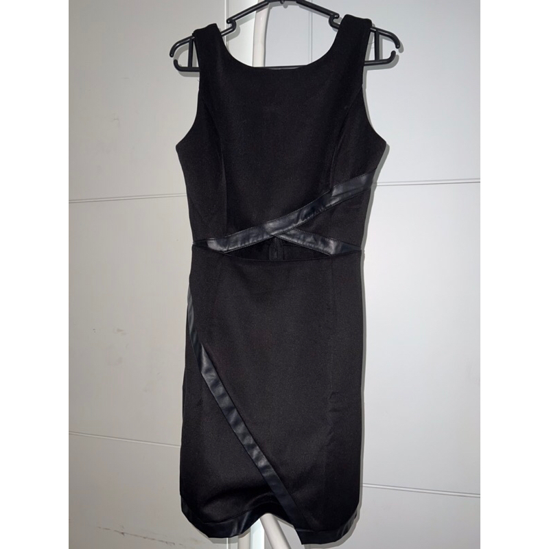 black leather motif dress