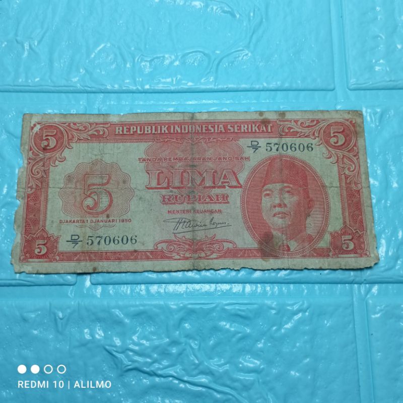 5 rupiah seri RIS tahun 1950 D/7 570606