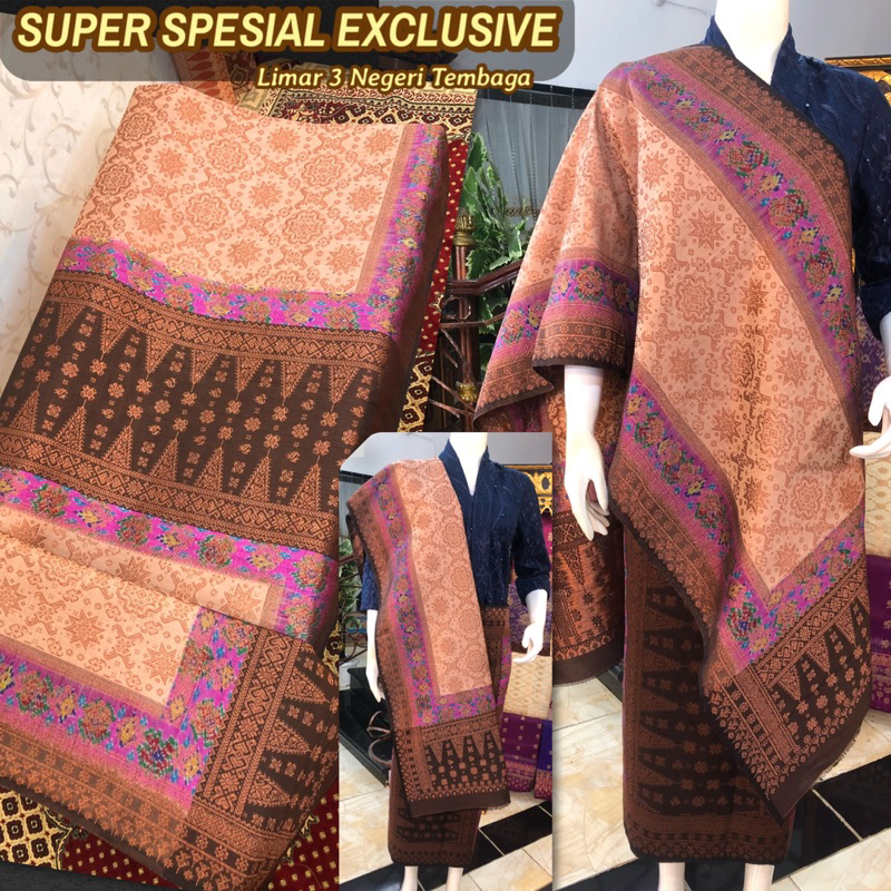 SUPER SPESIAL EXCLUSIVE Songket Tembaga limar 3 Negeri ORI/ coklat / Songket tenun palembang asli te