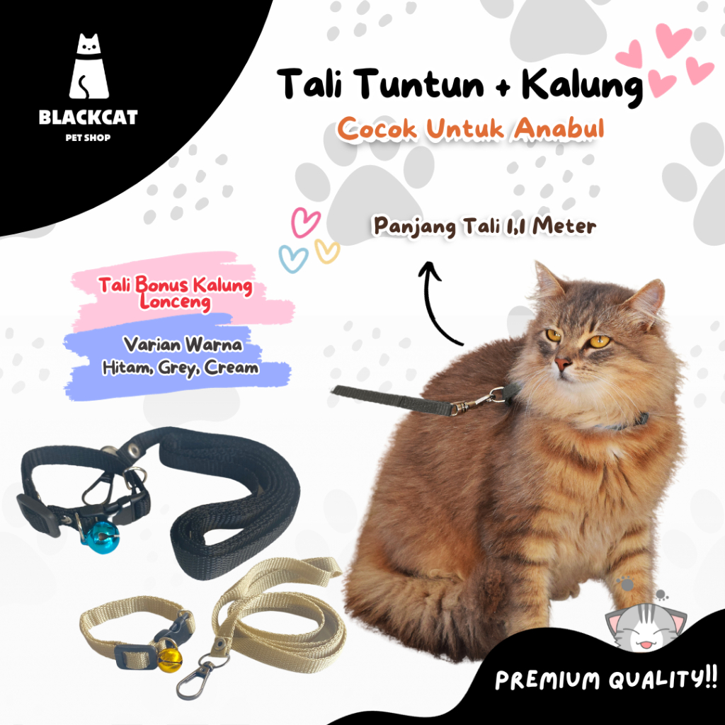 BLACKCAT Tali Kucing Untuk Jalan Harness Kucing 120cm