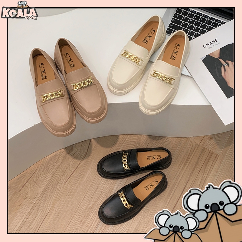 Sepatu Loafers Wanita Korea Docmart Sepatu Wedges Model Rantai Cewek Fashion Style Kasual KoalaStore