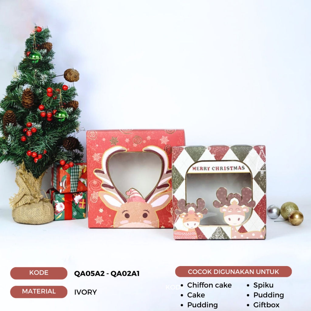 Box Kue Xmas motif Rusa / Hardbox Natal / Box Kue Natal / Box Natal / Gift Box Natal / Kotak Kue Natal / Box Cake Natal / Kotak Cake Natal / Dus Box Kardus Natal / Box Hampers Natal / Box Parsel Natal / Box Hadiah Natal | QA01A1 - QA06A2