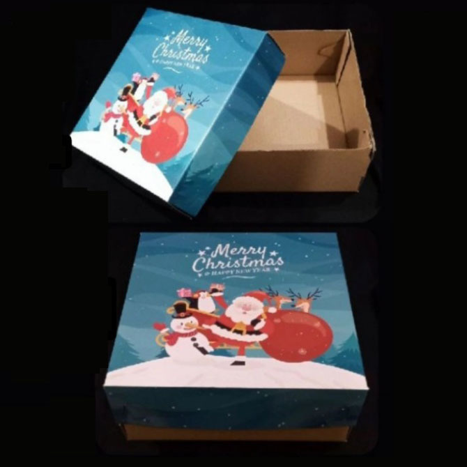 

(5 pcs) kardus eflute coklat tutup natal biru santa dus cake tart box kue bolu kemasan pudding ukuran 25x25x10cm