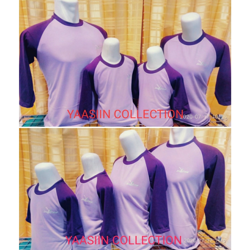 Kaos polos raglan family ungu muda lengan ungu tua - harga satuan