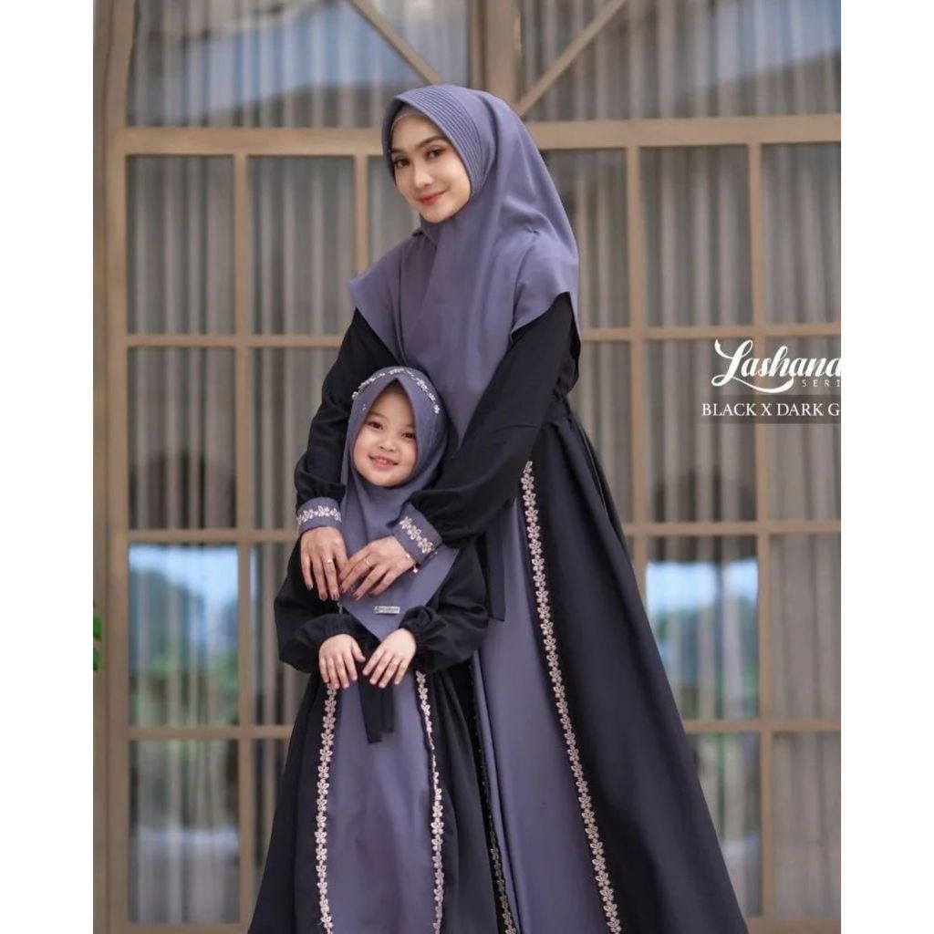 DISKON Couple Ibu Anak Perempuan Terbaru 2024 Kondangan One set Gamis Terbaru 2024 Lebaran Wanita Ke