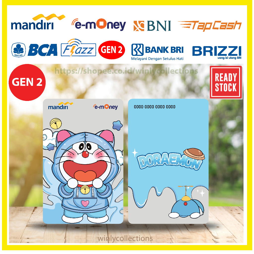 KARTU E MONEY E TOLL ANIME DORAEMON CUSTOM CUTE MANDIRI FLAZZ BCA BNI TAPCASH BRIZZI BRI - 2 SISI
