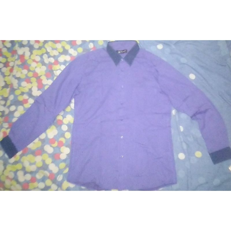 Kemeja Alisan Pria SlimFit Warna Ungu Garis Size 15-33(M)