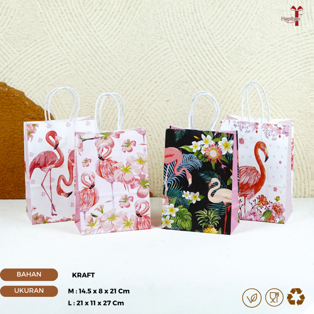 Paper Bag Kantong Kertas Kraft Motif Flamingo Hampers Souvenir I AK02F1-AK03F4