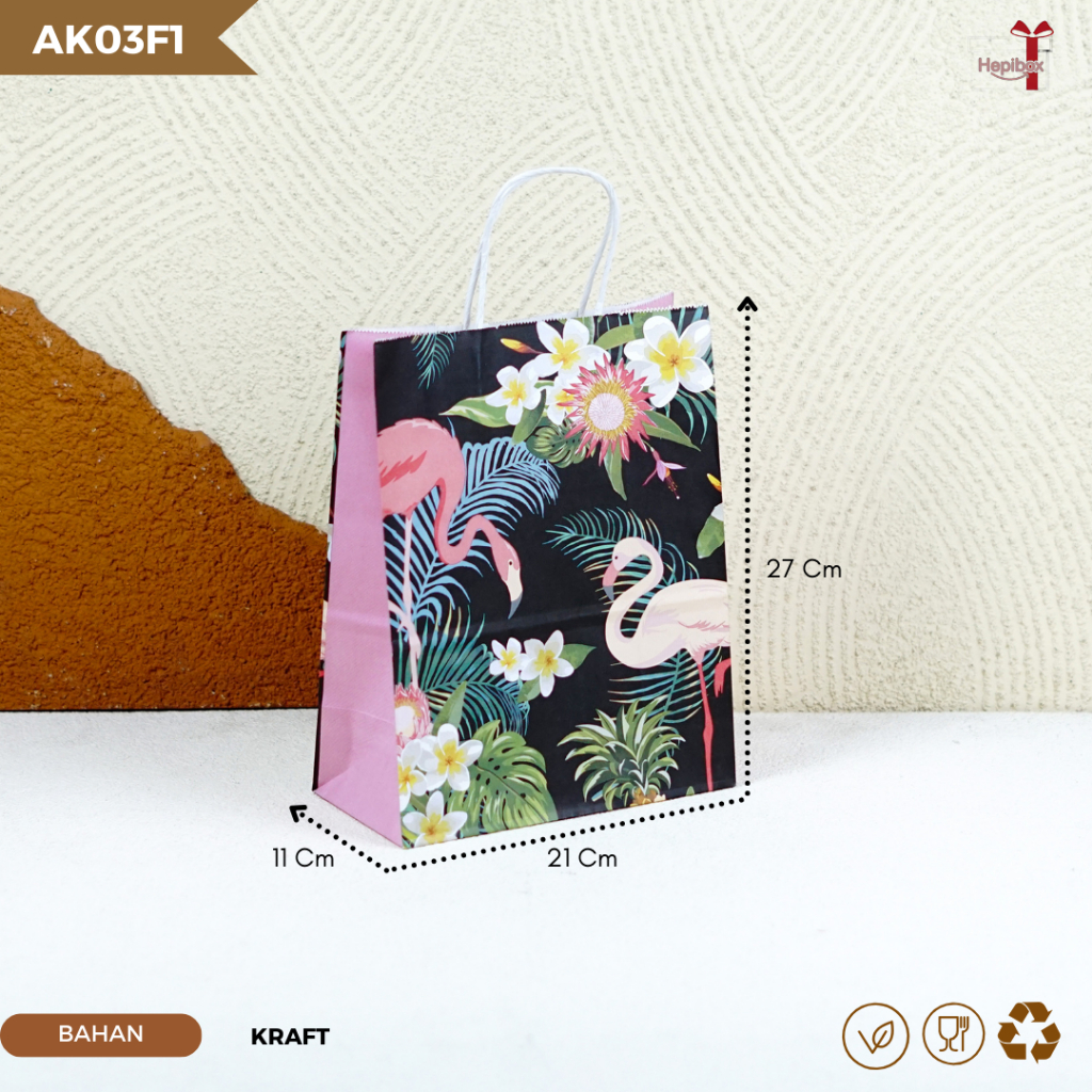 Paper Bag Kantong Kertas Kraft Motif Flamingo Hampers Souvenir I AK02F1-AK03F4