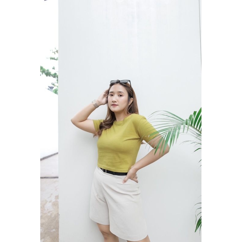 ￼Crop Top Korea Wanita Lengan Pendek Baju Crop Top Atasan Wanita Kekinian