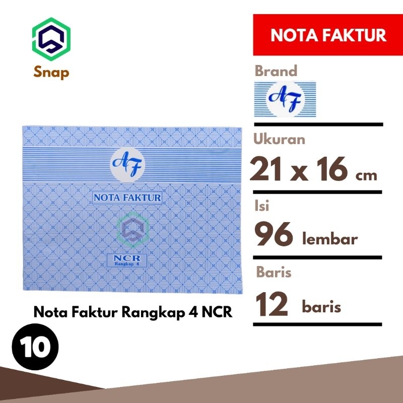 

Buku Nota Faktur Rangkap 4 Besar 1/2 Folio 4 Ply isi 96 Lembar Per 10 Buku