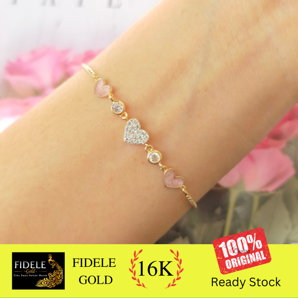 Gelang serut emas asli hati love 70% gelang rantai Lotus italy santa