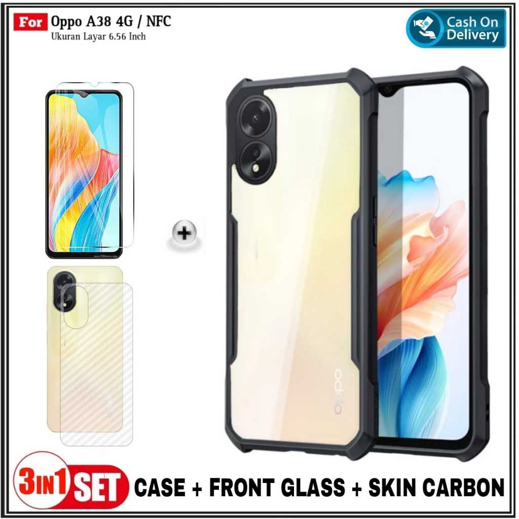 PAKET 3IN1 Case Oppo A38 4G A58 4G A78 5G A58 5G Hard Soft Fusion Armor Shockprooft TPU HD Trasnparan Acrylic Casing HP Cover Free Tempered Glass DI ROMAN ACC