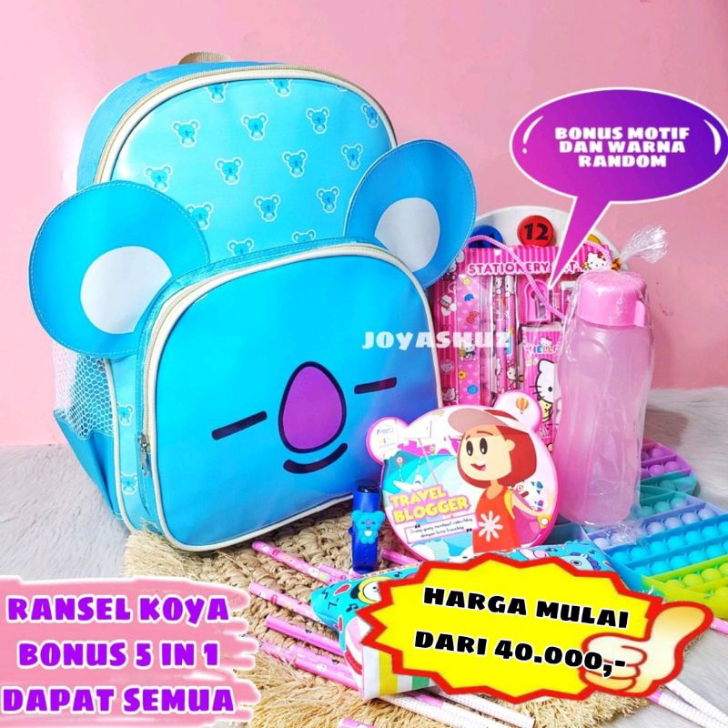 Tas Anak Perempuan Berbonus- Ransel KOYA Anak TK - Tas Sekolah Anak TK  Karakter koya - Tas Anak Per