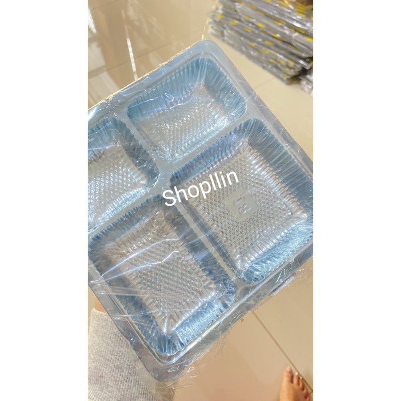 ( 50pcs ) Mika Sekat 4 Bening uk 18x18 / Mika Dalam Kotak Nasi / Mika Dalam box Nasi
