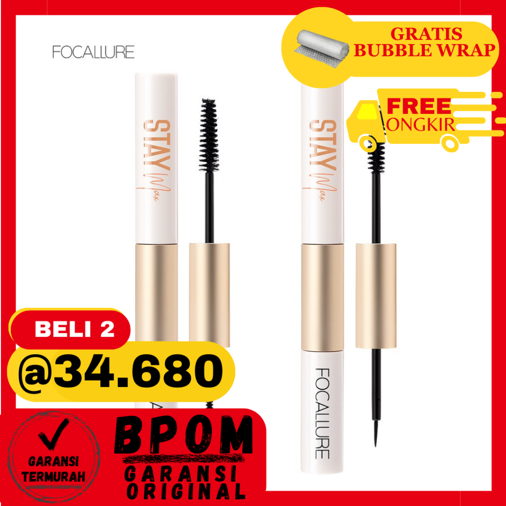 [BPOM dan ORI] FOCALLURE 2 In 1 Waterproof Mascara & Eyeliner fiber eyelash primer Maskara FA160
