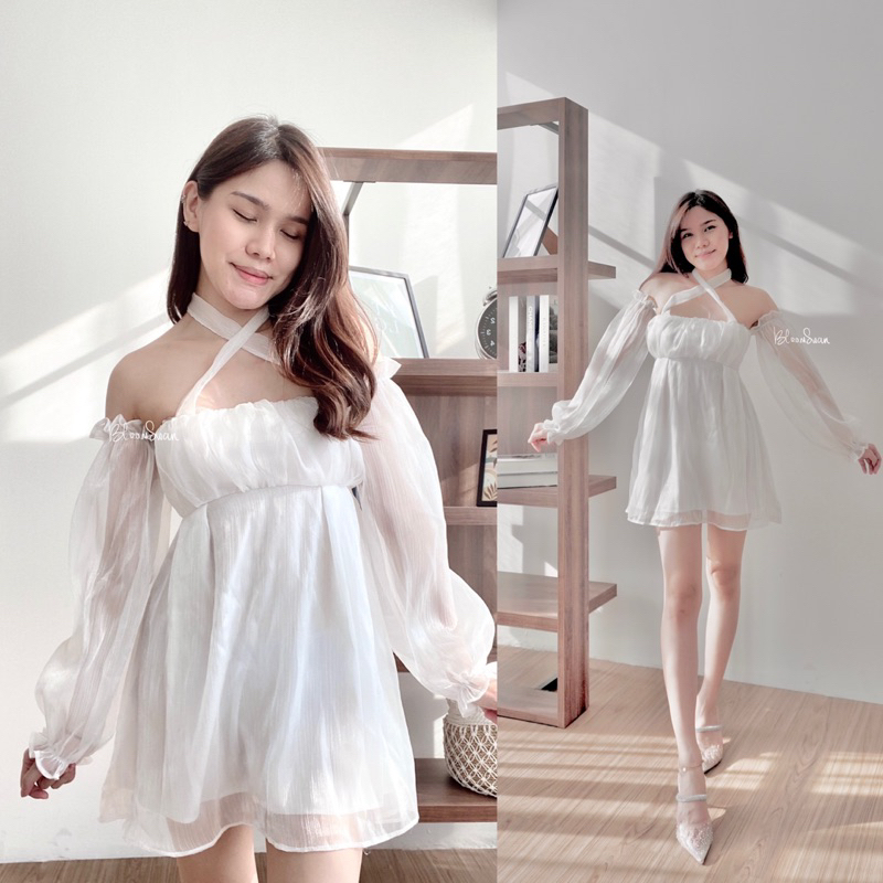 BLOOMSWAN - Daisy Dress Premium Gaun Pesta Wanita Prewedding Pre Wedding Mini Sabrina Pink Rose Gold