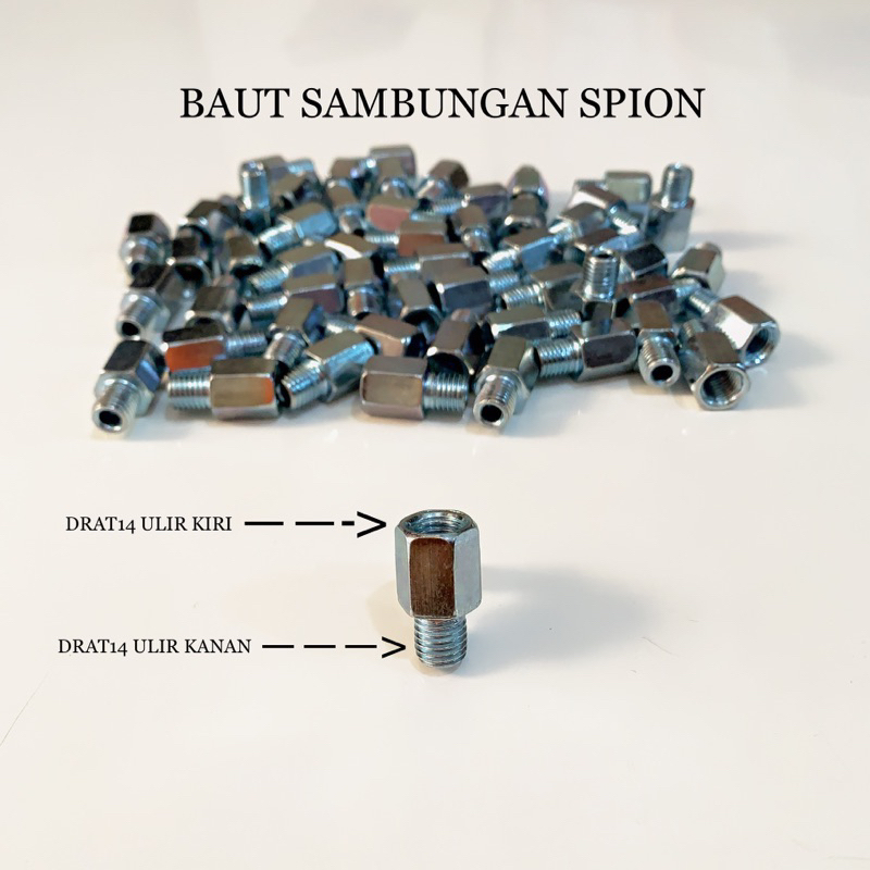 Baut sambungan Peninggi Spion Yamaha ke Honda Atas Drat 14 ulir kiri-Bawah Drat 14 ulir kanan