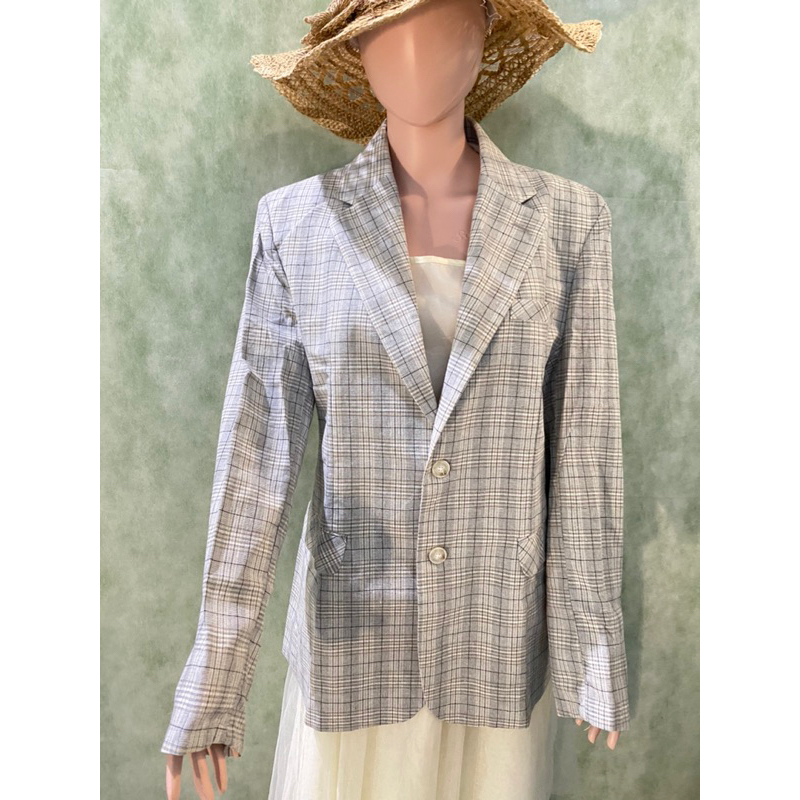 Preloved/Thrift Blazer tartan/Plaid Blazer grey believe Korean Style
