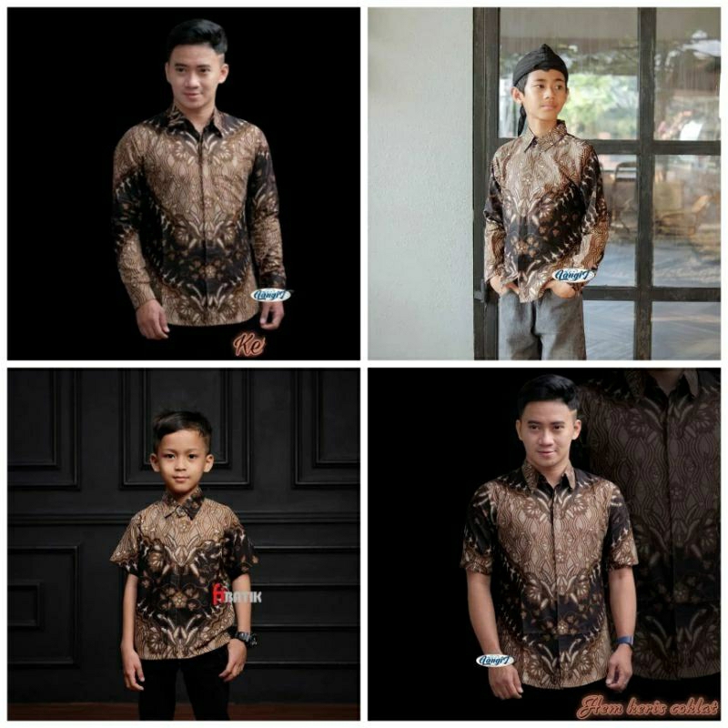 Batik couple ayah dan anak laki laki motif keris coklat