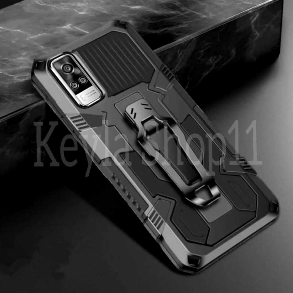 Casing HP Untuk VIVO Y53S Soft Case Kick Stand Clip Hard Case Robot Armor  I Crystal