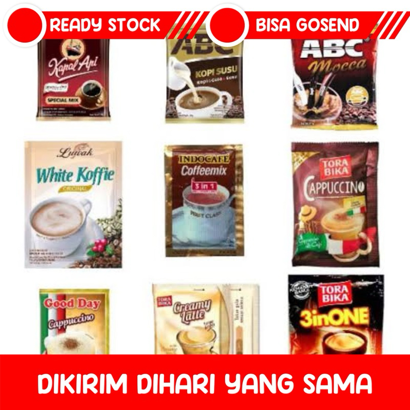 

[WARUNG WIDURI] ANEKA KOPI SACHETAN INDOCAFE KAPALAPI TORABIKA GOODAY ABC SUSU