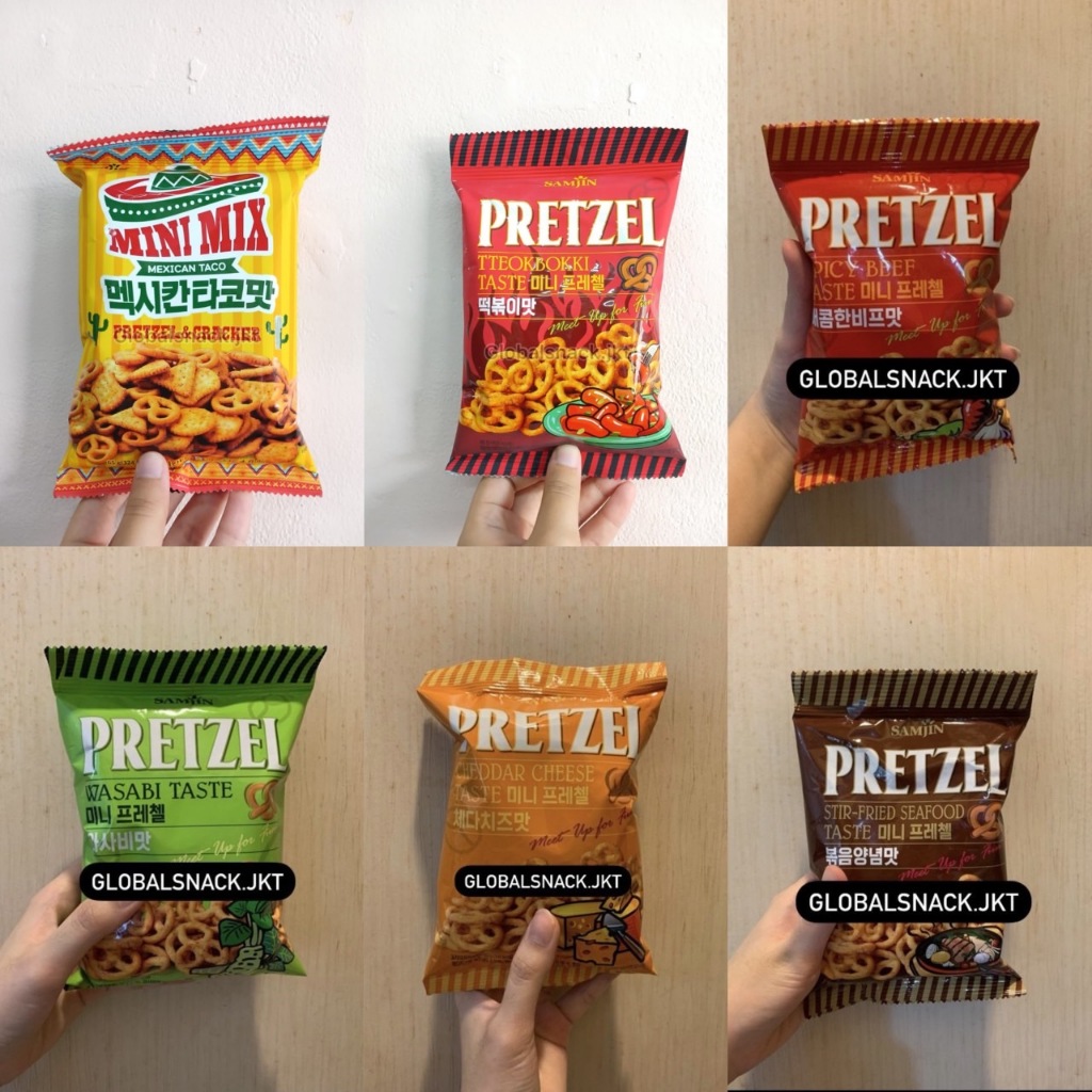 

SAMJIN PRETZEL CHEDDAR CHEESE TASTE / SPICY BEEF / STIR-FRIED SEAFOOD / WASABI