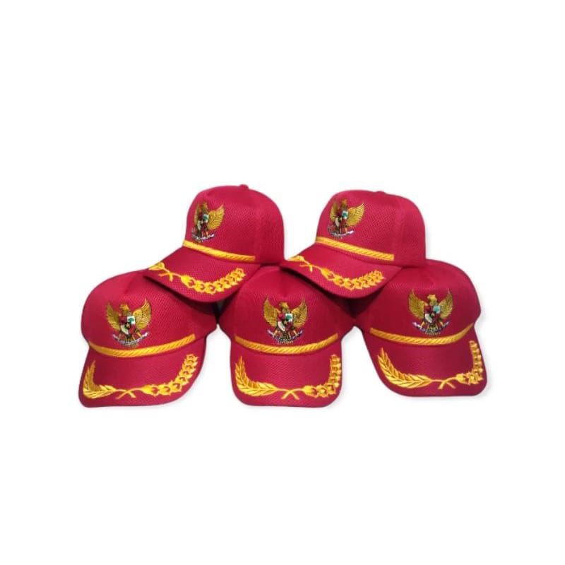 Topi Baseball Pria Garuda Padi Kapas Merah/Topi Pria Dobel Mess Murah/Topi Dinas Pria Dewasa