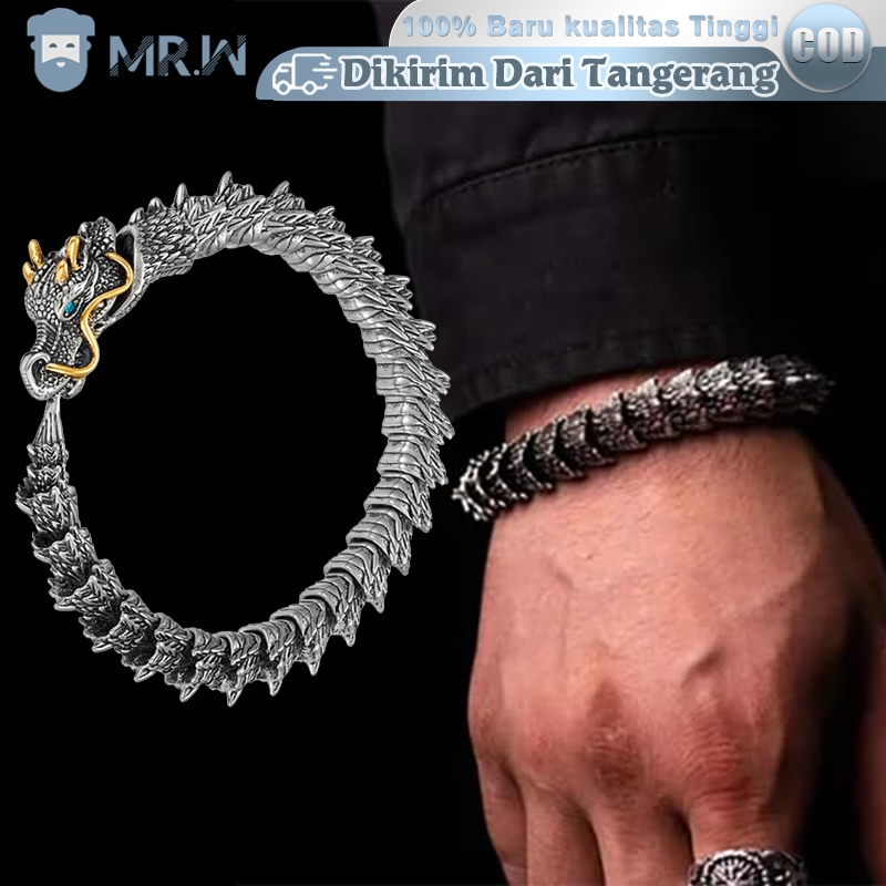 20cm Gelang pria naga Gaya Vintage Gelang Rantai Kepala Naga Gelang Rantai Naga