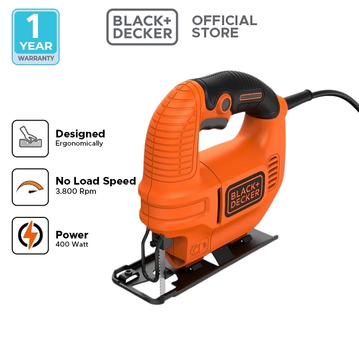 Black+Decker Jigsaw Single Speed / Gergaji Kayu Listrik 400W KS501-B1